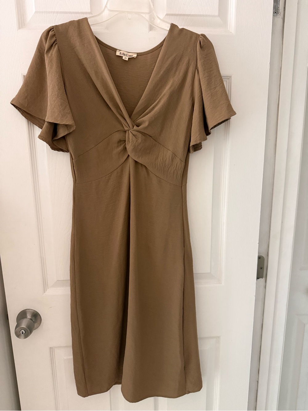Rolla Coster Twist-Front knee length Dress in Brown
